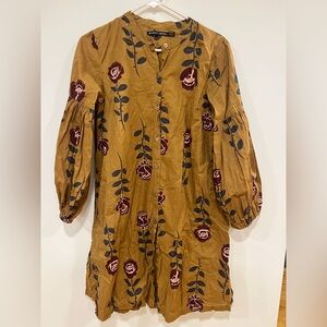 Gudrun Sjöden Mustardy brown organic cotton tunic with puff sleeves and pockets